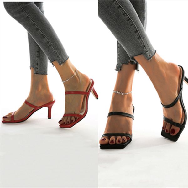 

women solid mid-heel sandals summer shoes fine bind slippers mules square toes high heels lady wedding party & club selling 0200, Black