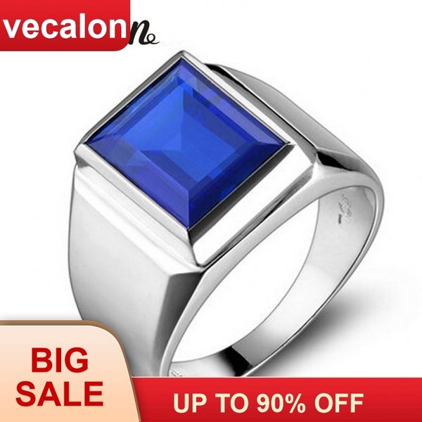 

vecalon fashion jewelry wedding band ring for men 8ct stone 5a zircon cz 925 sterling silver male engagement finger ring, Golden;silver
