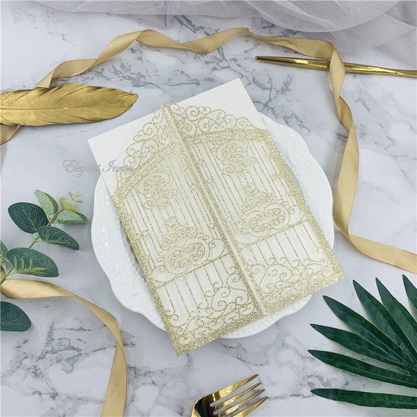 

unique gate designs laser cutting wedding invitations cards glitter paper mariage greeting laser cut cards paper
