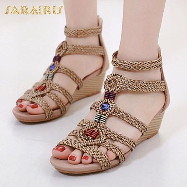 

sarairis 2020 new design dropship gladiator sandals women shoes woman zip up wedge high heels summer shoes woman sandals, Black