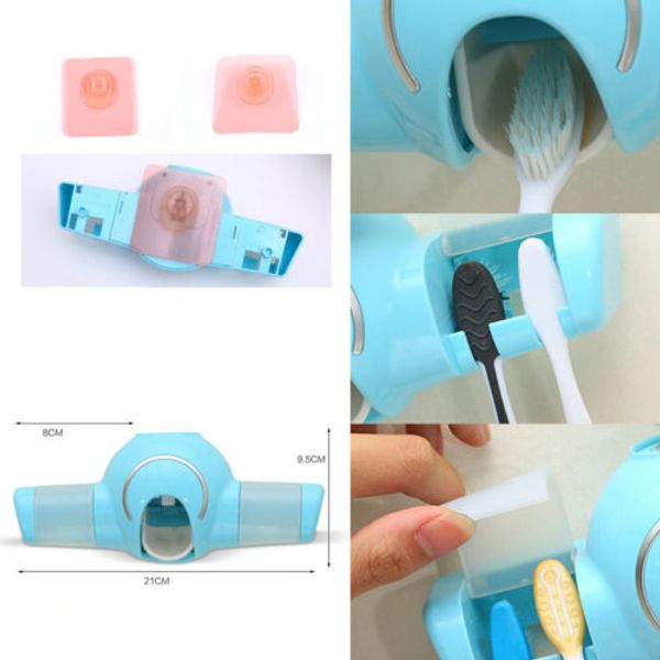 

automatic toothpaste dispenser+ 4 toothbrush holder set wall suck mount stand