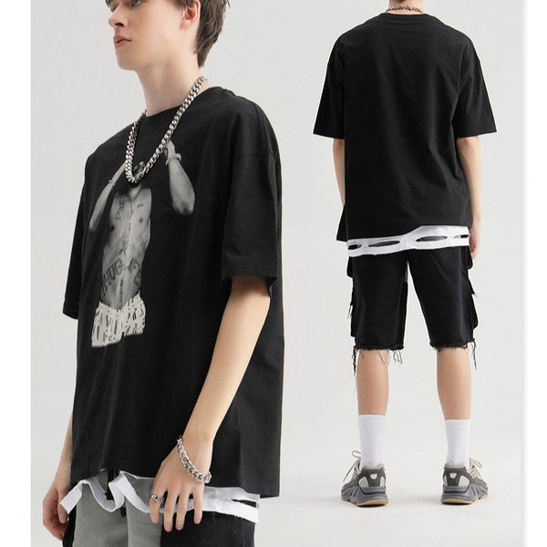 

men designer t shirts luxury printing mens brand printed tees mens vintage tide street tshirts hiphop loose tees 2020 wholesale, White;black