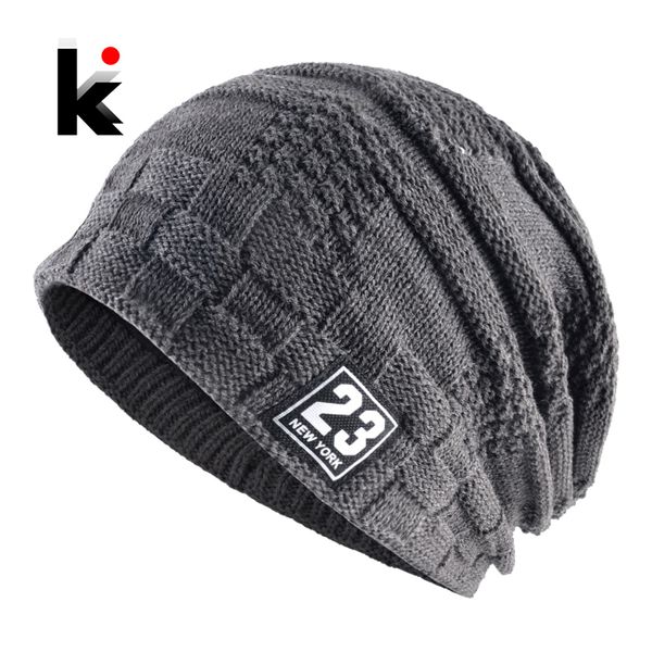 

winter beanies hat for men knitted plaid bonnet caps knit double layer warm touca thick skullies velvet gorros mujer invierno