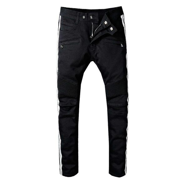 

19ss skinny slim fit washed coating material luxury black denim elastic motorcycle mens bm992 jeans designer splash ink sellers, Blue