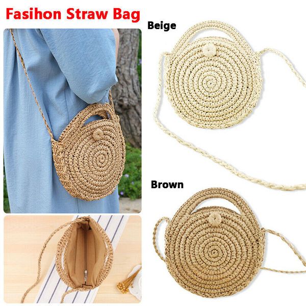 

women round circular rattan wicker straw woven crossbody beach bag basket gift