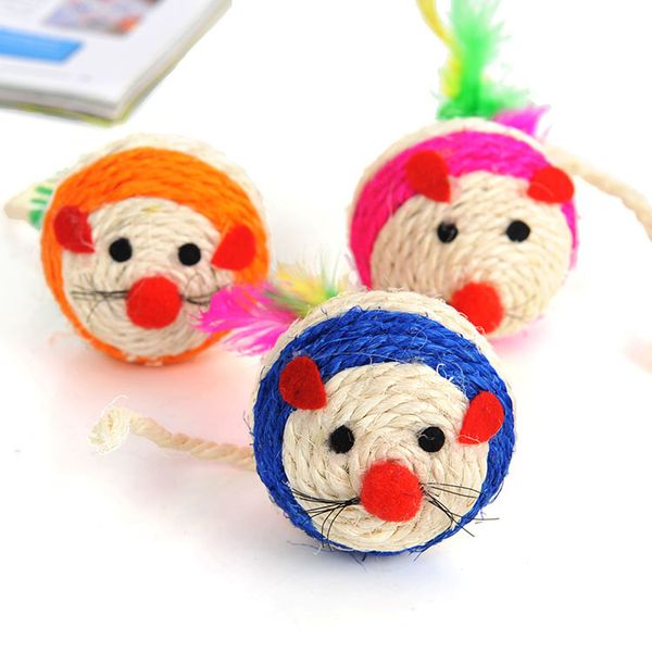 

funny cat toy ball sisal colored feather mouse shaped cat toy cat scratching sisal ball