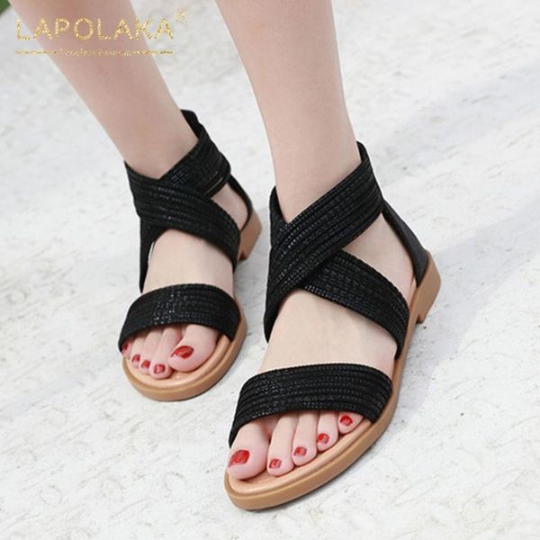 

lapolaka новая мода 2020 ins жаркое лето сандалии женская обувь dropship zip up open toe твердотопливные повседневная обувь женщины сандалии, Black