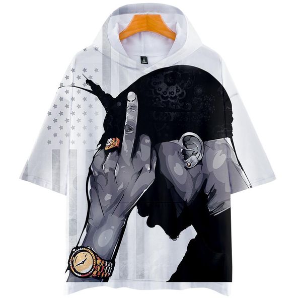 

2pac рэпер мужские футболки 3d повседневная летняя мода с коротким рукавом с капюшоном футболка harajuku хип-хоп уличная одежда, White;black