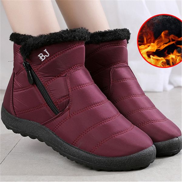 

enplei winter shoes woman snow boots with plush inside botas mujer waterproof winter boots female booties size 35-42, Black