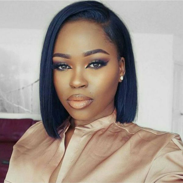 Short Bob Human Hair Wigs Virgin Peruvian Lace Front Bob Wig Side