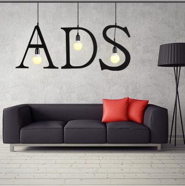 

english letter led bulb pendant lights living room bar hanging lamp coffee shop pendant lamp black e27 led collocation