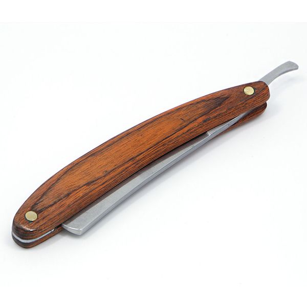 

Straight edge razor teel folding having wood handle knife barber beard new 3187