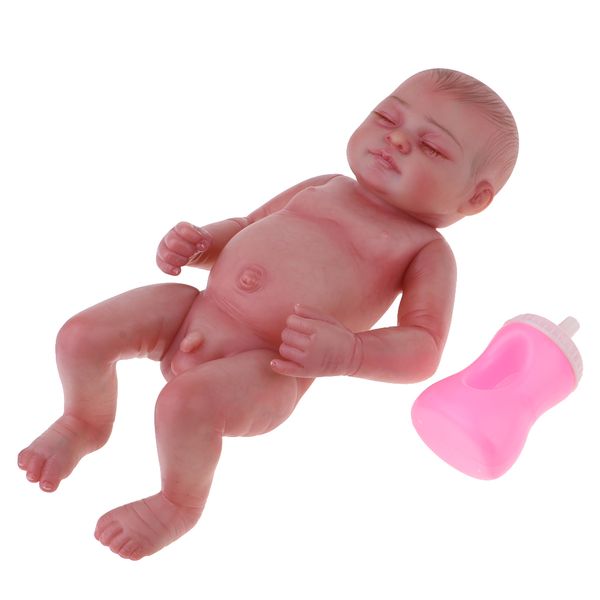 

delicate 10" full vinyl reborn doll newborn baby boy doll with bottle