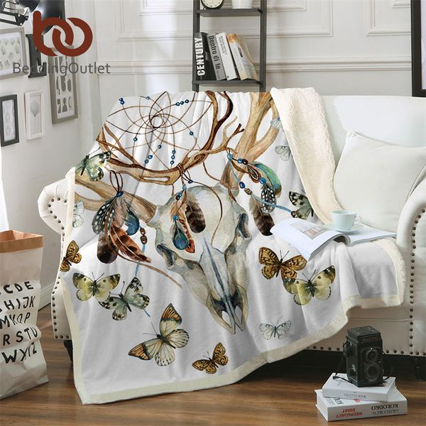 

beddingoutlet dreamcatcher microfiber bed blanket butterfly gothic throw blanket for adults elk tribal skull home textiles manta