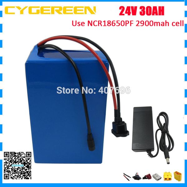 1000W 24V 30AH Electric Bike bateria de lítio pacote 24V30AH de scooter e-bike uso da bateria celular 2900mAh NCR PF com 50A BMS 3A Carregador