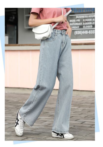 

lavender female straight jeans loose fashionable joker, Blue