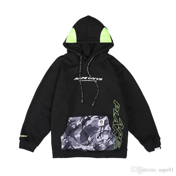 

aape мужская толстовка с капюшоном куртка мода хип-хоп пуловер толстовка aape мужчины женщины дизайнер высокое качество толстовка черный, Black