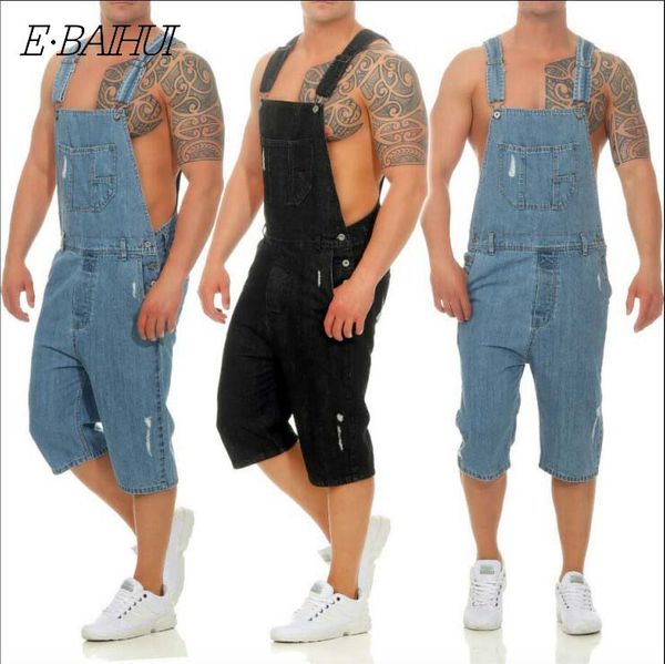 

e-baihui jeans broeken men summer short jeans fashion solid color denim work overalls pants casual men l312, Blue