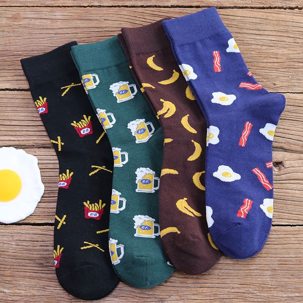 

snack pattern harajuku hip hop socks men's funny combed cotton dress casual art socks colorful novelty skateboard mens, Black