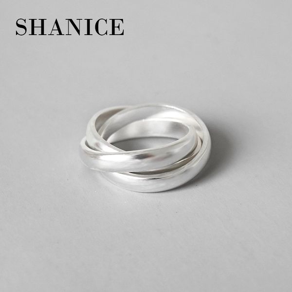 

shanice 925 sterling silver jewelry fashion chic open rings for women frosted dull dloss triple circle ins finger ring, Golden;silver