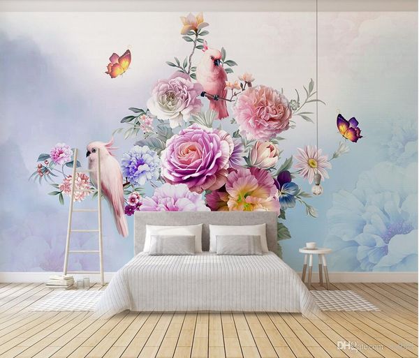 

3d wallpaper custom p hand drawn vintage rose parrot tv background wall murals wallpaper for walls 3 d wall-papers 3d on a wall