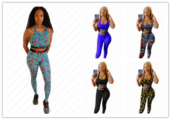 

women's swimwear tracksuit letterd printed push up bra tank + leggings pants 2 piece bikini set summer brand outfit beach swimsuit d730, White;black