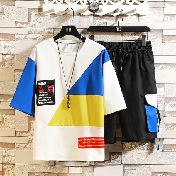 

new summer sets 2 pieces t-shirts+shorts for men sets male casual tracksuits men cotton loose short pants, Gray