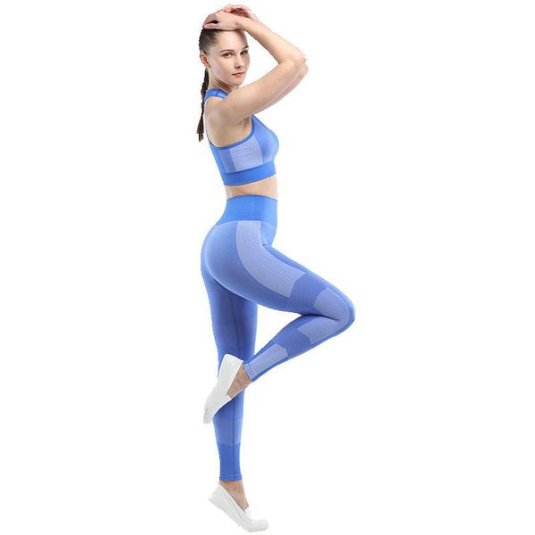 

fitness sports suit female high waist tights seamless hip yoga suit tank bra high waist push up trousers 2 piece set female, White;black