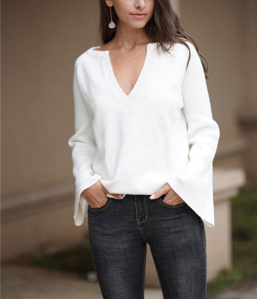 

2019 autumn explosion models solid color hooded european and american sweater female temperament commuter v-neck large size loose sweater, Black