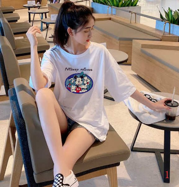 

2020 new womens designer t-shirts long length summer loose breathable plus size womens cloths carton stlye fashion mouse print cloths, White