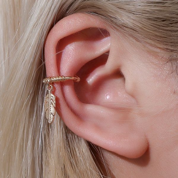 

feather dangle earrings bone clip ear studs simple leaves painless ear clip fashion trend simple earrings ornaments for women, Silver