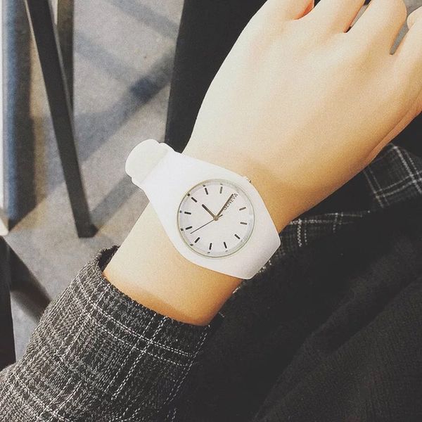 

1 pcs women quartz watch candy color dial with silicone band bmf88, Slivery;brown