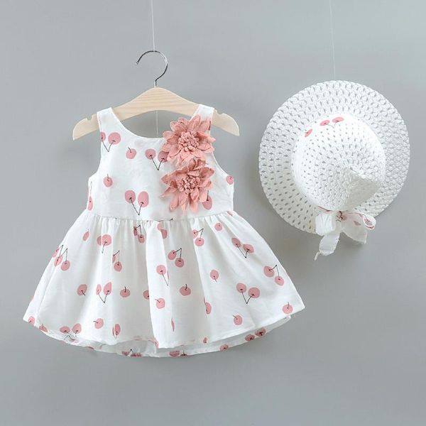 

kids girls clothing toddler kid baby girl cherry printed princess dress hat outfits set for baby girls dress clothes, Red;yellow