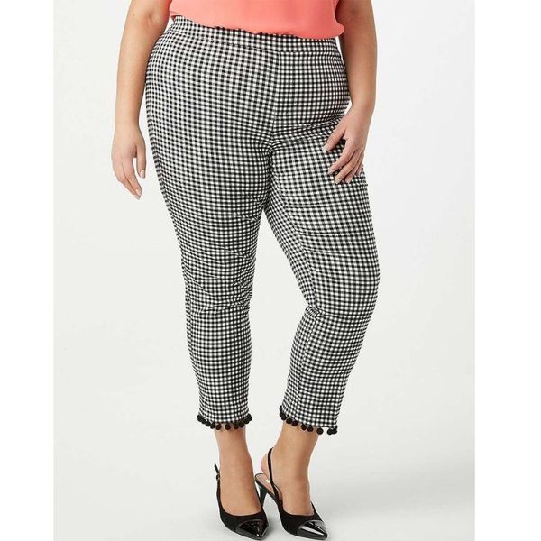 

2019 autumn new style plaid tassels plus-sized casual pants selling, Black