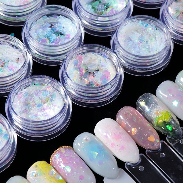 

1pc iridescent ab nail sequins flakes star moon heart round nail glitter holographic pigment manicure decoration tools 15 types, Silver;gold