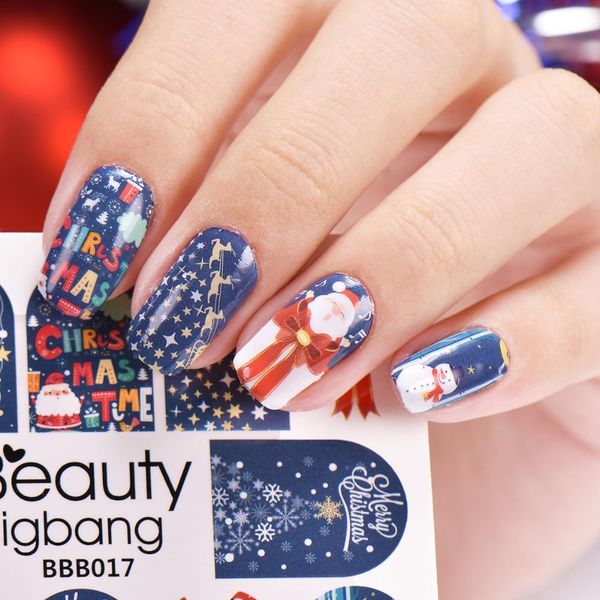 

1sheet xmas nail stickers decal christmas santa clause deer manicure stickers nail art water sticker decoration beauty bigbang, Black