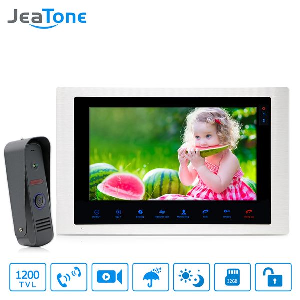

jeatone 10 '' 4 проводной видеодомофон видеодомофон контроль доступа сенсорная кнопка детектор движения квартира комплект системы безопаснос