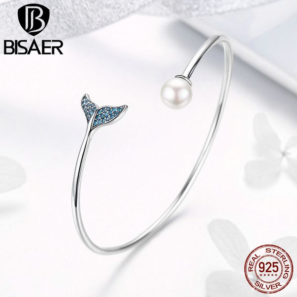

bisaer 925 sterling silver mermaid's tail tear women cuff silver bracelets & bangles silver jewelry ecb123, Golden;silver