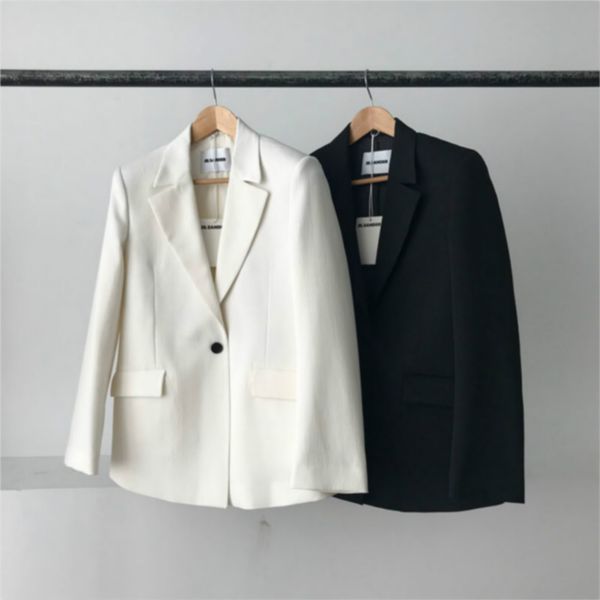 

simple casual women's single button blazer coat, White;black