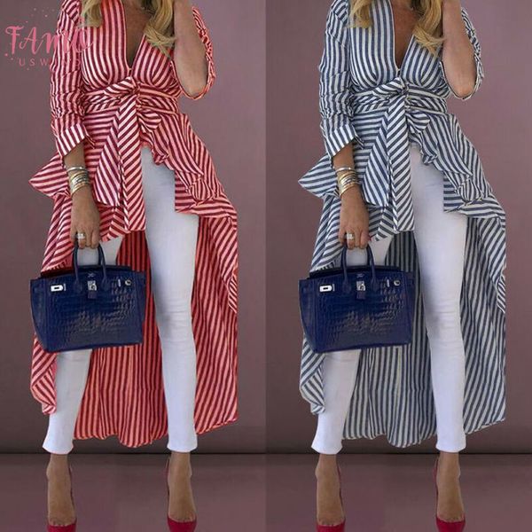 

2020 new spring autumn women blouse lady blue red striped long sleeve shirts women office striped blouse for business, White