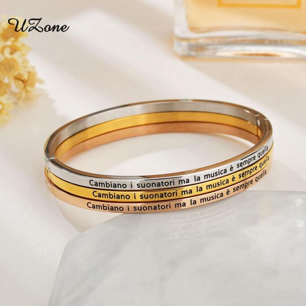 

uzone trendy stainless steel brand bangle bracelet woman rose gold silver color oval shape wristband bangles gift 2019, Black