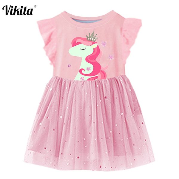 

vikita девушки летнее платье flare рукавом девушки пачка платья дети единорог принцесса платье детские костюмы для детей хлопок одежда, Red;yellow