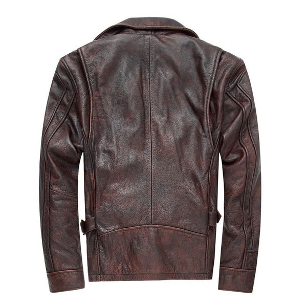 

brown vintage cowhide jacket male autumn genuine real natural cow leather coat men motorcycle cowskin leather overcoat outwear, Black