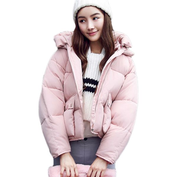 

winter women down cotton coat fashion loose hooded bread outwear, Black