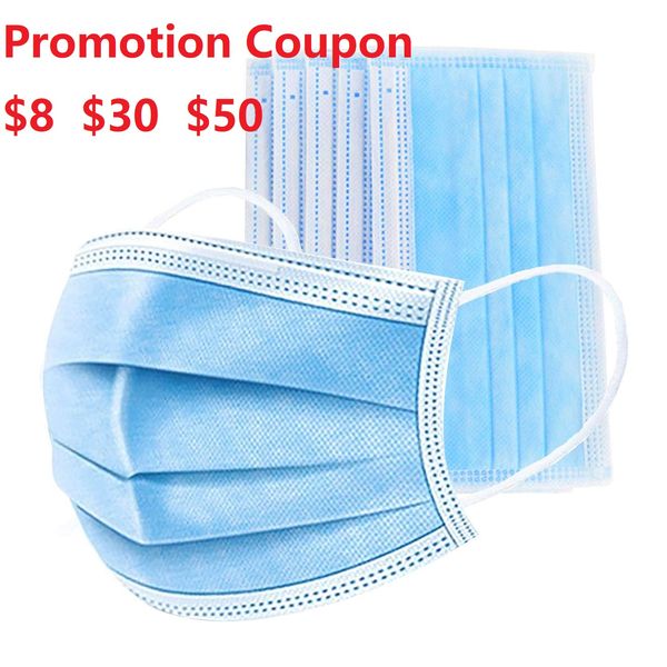 

shopping coupons $30.0+ non-woven facemask 3ply face masks disposable bfe95% marks face shield earloop