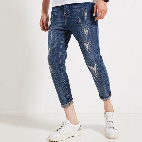 

jeans men 2019 summer trend jeans men's blue cropped trousers korean version of loose mid-rise slim more size 28-35 36