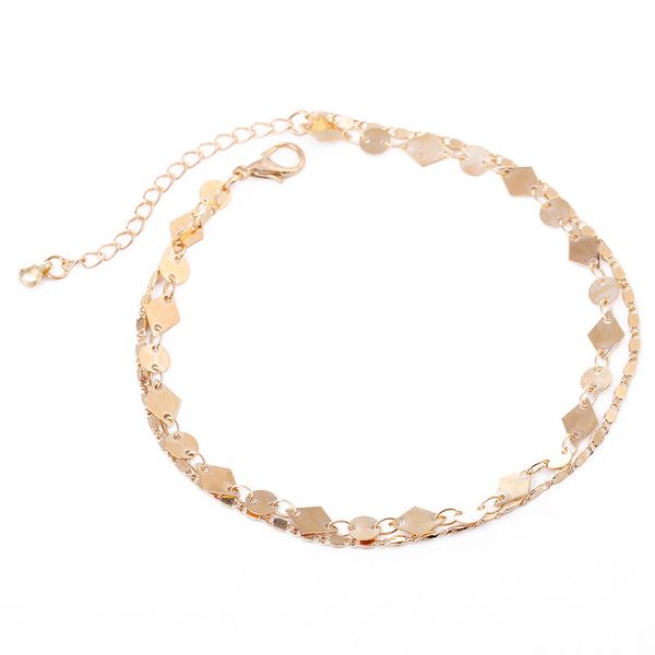 

simple beach multilayer foot chain anklets gold silver geometric sequins adjustable footchain anklet bracelets for women jewelry, Red;blue