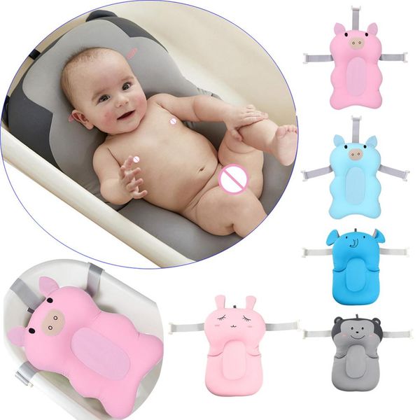 

foldable baby bathtub with hooks cartoon baby shower bath tub non-slip newborn bathseat infant bath support cushion soft pillow