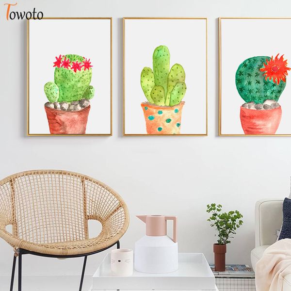 

cactus print watercolor botanical canvas painting nature poster minimalist modern wall art baby kids room decoration pictures