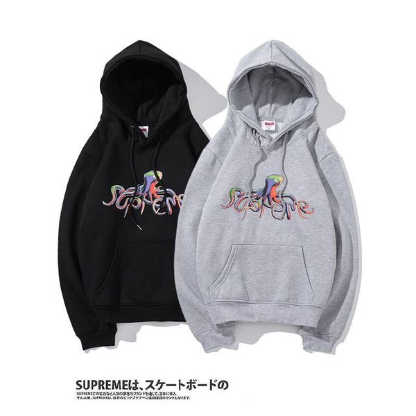 

толстовки мужчины и женщины плюс velvet цвет octopus печати английский письмо пуловер hip hop cotton hoodie новый оптовый, Black